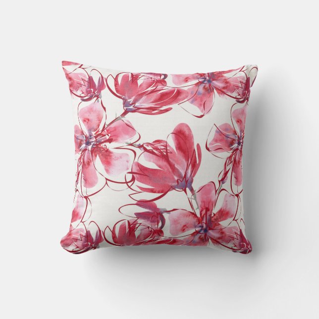 Watercolor Dark Red Flowers Cushion (Front)