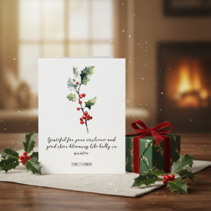 WATERCOLOR DECEMBER HOLLY BIRTH FLOWER HOLIDAY CARD