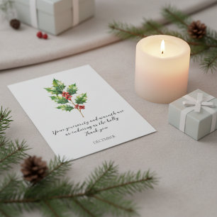WATERCOLOR DECEMBER HOLLY BIRTH FLOWER POSTCARD