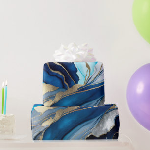 Watercolor Deep Blue, Silver and Gold Alcohol Ink Wrapping Paper