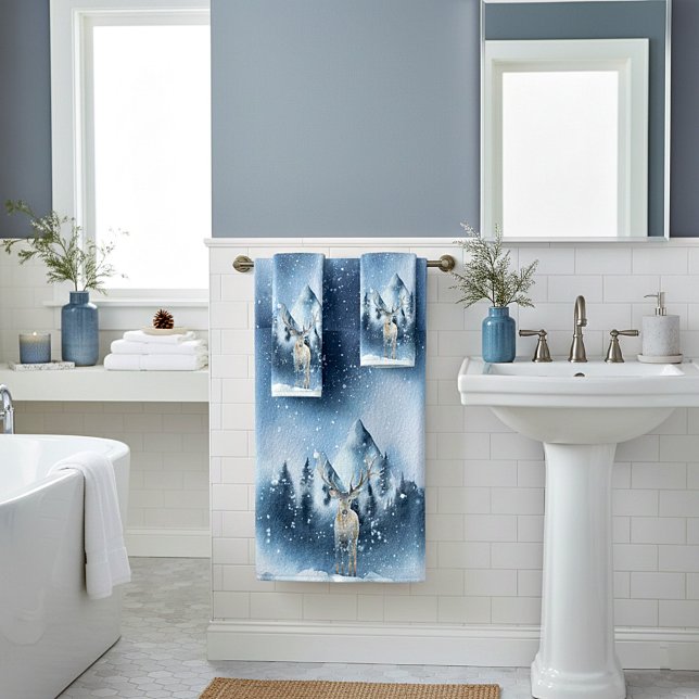 Watercolor deer and snow holiday bath towel set (Creator Uploaded)