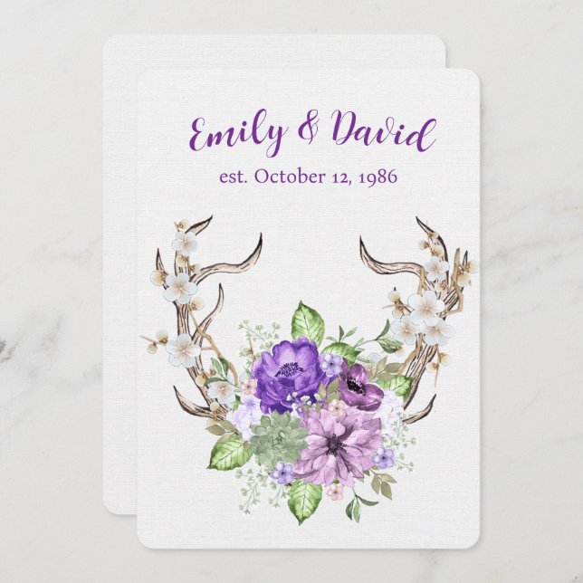 Watercolor Deer Antler Vow Renewal Invitation (Front/Back)