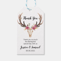 Watercolor Deer Antlers Bohemian Wedding Thank You