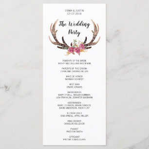Watercolor Deer Antlers Country Wedding Rackcard Programme