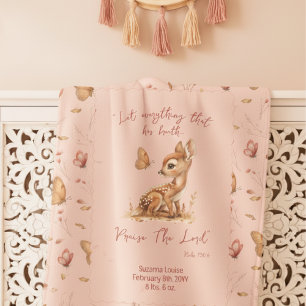 Watercolor Deer Baby Name Date Birth Stats Nursery Sherpa Blanket