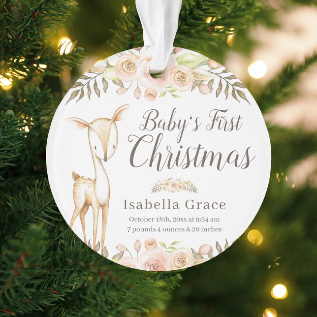 Watercolor Deer Baby's First Christmas Photo Ornament (Creator Uploaded)