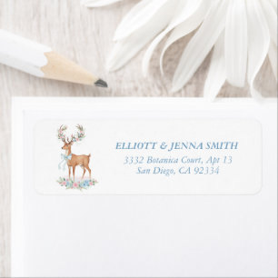 Watercolor Deer Blue Bow Grandmillennial Address