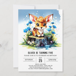 Watercolor Deer Boho Boy Birthday Invitation