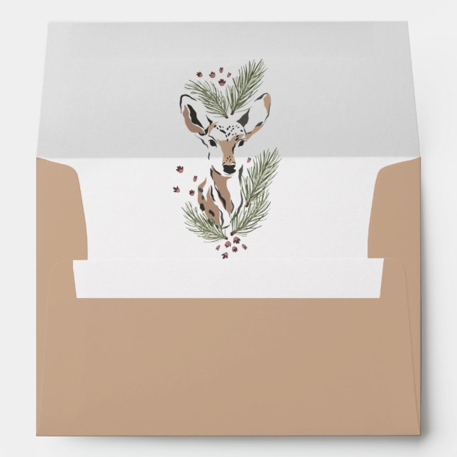 Watercolor Deer Christmas Holiday Card Envelope (Back (Bottom))