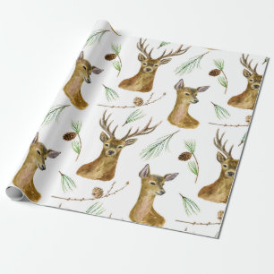 Watercolor Deer Christmas Pattern Wrapping Paper