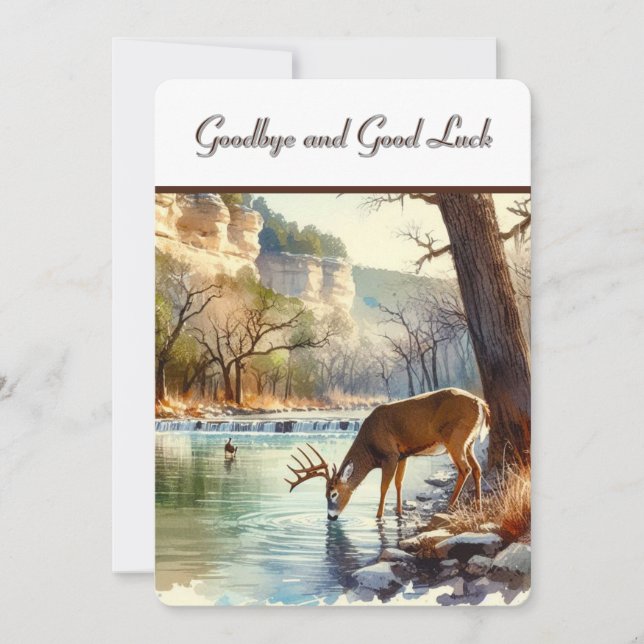 Watercolor Deer Doctor Goodbye Flat Thank You Card (Front)