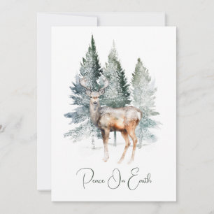 Watercolor Deer Forest Christmas Holiday Card