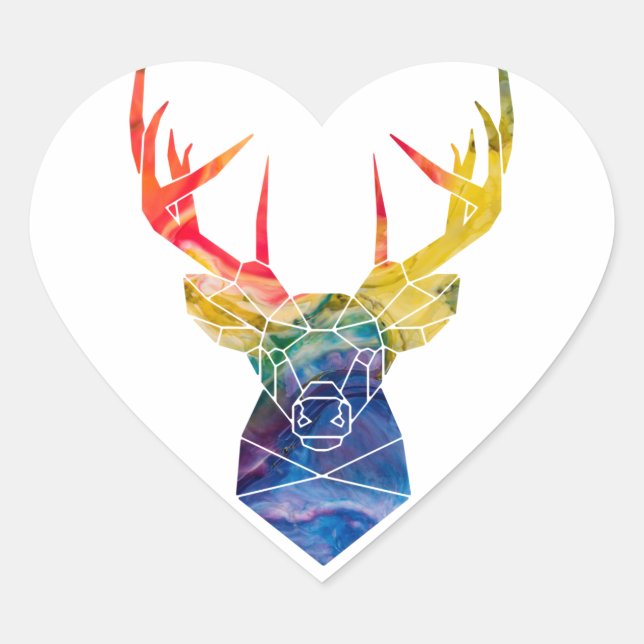 Watercolor deer     heart sticker (Front)