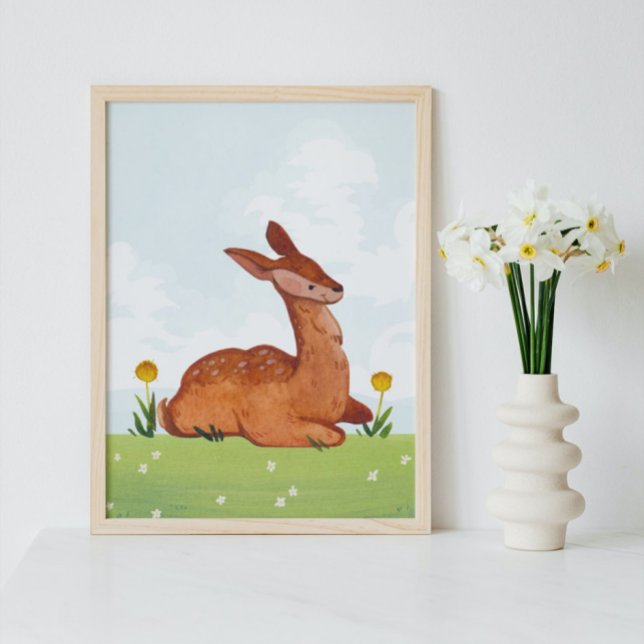 Watercolor Deer in a Meadow Nursery  Poster (Creator Uploaded)