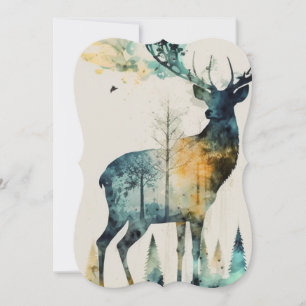 Watercolor Deer in the Forest Card