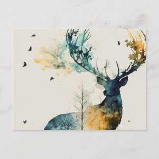 Watercolor Deer in the Forest Postcard