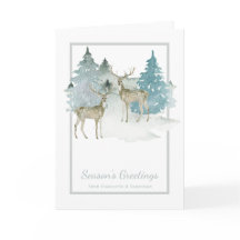 Watercolor Deer in Trees Christmas Winter Scene