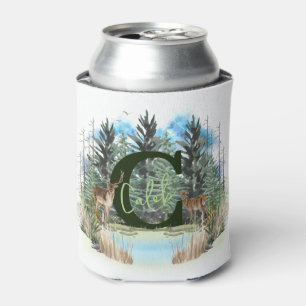 Watercolor Deer Personalised Monogram Letter C Can Cooler