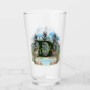 Watercolor Deer Personalised Monogram Letter D Glass