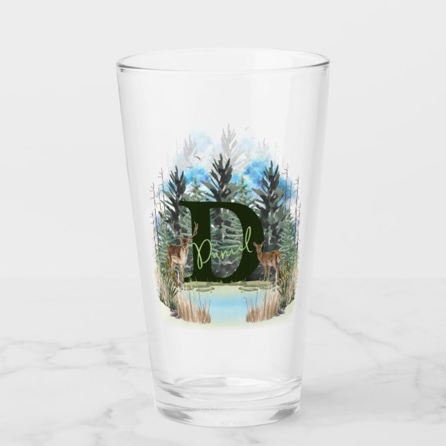 Watercolor Deer Personalised Monogram Letter D Glass (Front)