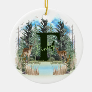 Watercolor Deer Personalised Monogram Letter F Ceramic Tree Decoration
