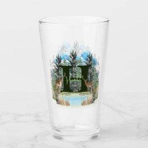 Watercolor Deer Personalised Monogram Letter H Glass