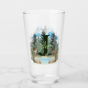 Watercolor Deer Personalised Monogram Letter J Glass