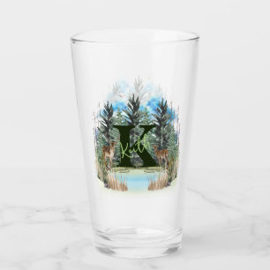 Watercolor Deer Personalised Monogram Letter K Glass