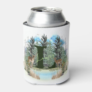 Watercolor Deer Personalised Monogram Letter L Can Cooler