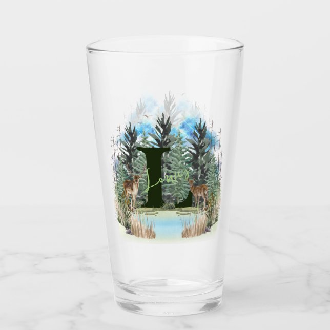 Watercolor Deer Personalised Monogram Letter L Glass (Front)
