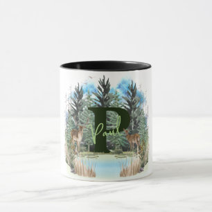 Watercolor Deer Personalised Monogram Letter P Mug