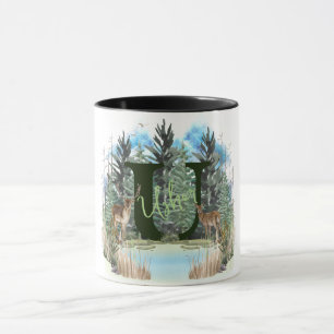 Watercolor Deer Personalised Monogram Letter U Mug