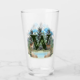 Watercolor Deer Personalised Monogram Letter W Glass