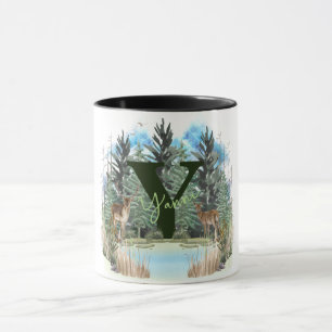 Watercolor Deer Personalised Monogram Letter Y Mug