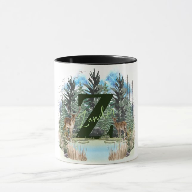 Watercolor Deer Personalised Monogram Letter Z Mug (Center)