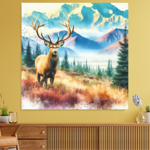 Watercolor Deer with Antlers Canvas Print