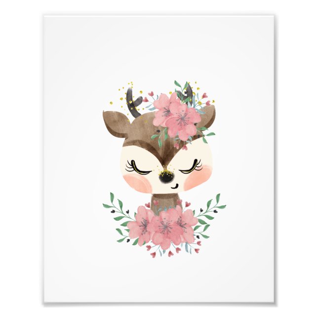 Watercolor Deer with Florals Photo Print (Front)