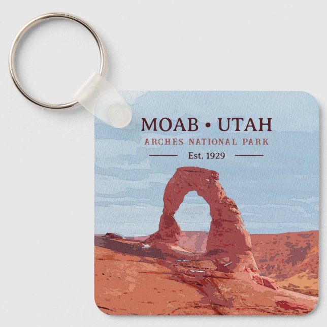 Watercolor  Delicate Arch Moab Utah National Park Key Ring (Front)