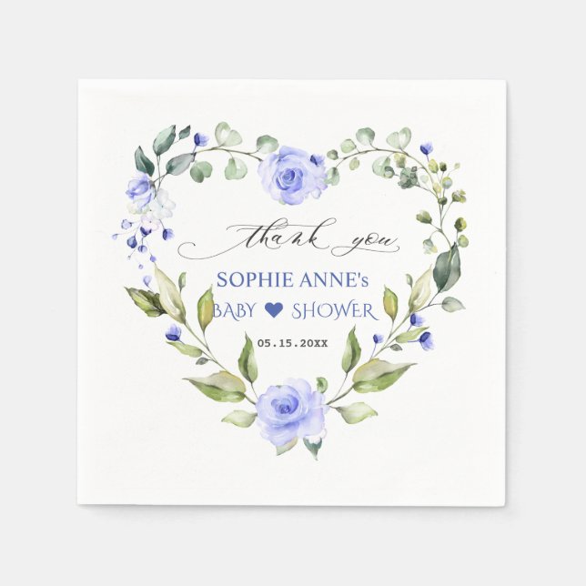 Watercolor Delicate Blue Floral Bloom Baby Shower Napkin (Front)