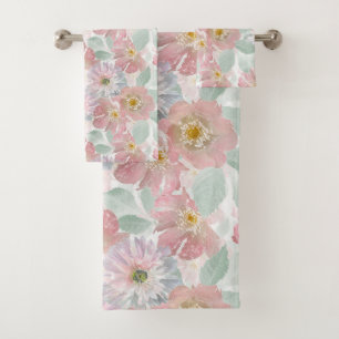 Watercolor delicate flowers. bath towel set