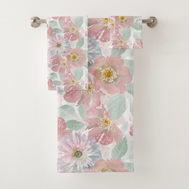Watercolor delicate flowers. bath towel set (Insitu)