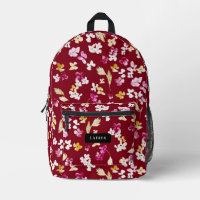 Watercolor delicate flowers burgundy red pattern