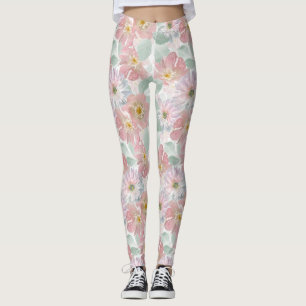 Watercolor delicate flowers. leggings