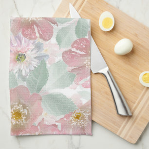 Watercolor delicate flowers. tea towel