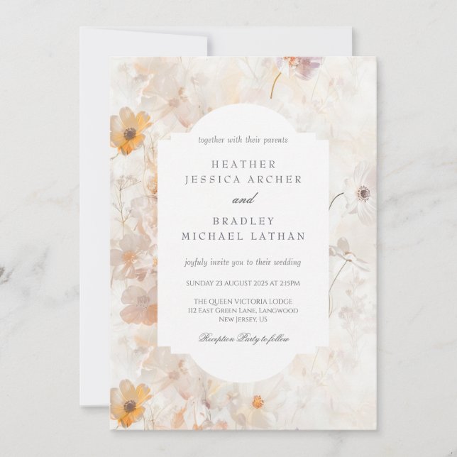 Watercolor Delicate Flowers Wedding Invitation (Front)
