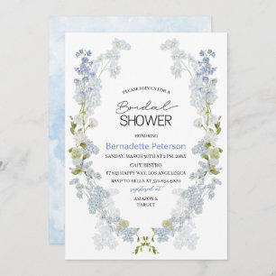 Watercolor Delphinium blue flowers  Bridal Shower Invitation