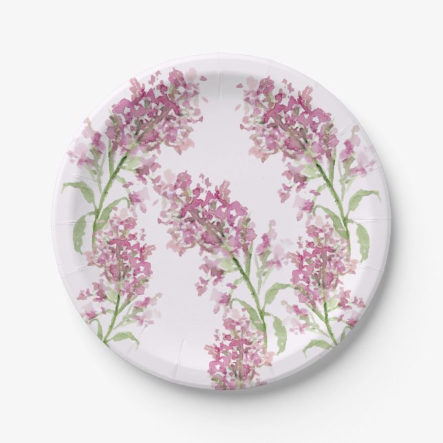 Watercolor Delphinium Floral  Paper Plate (Front)