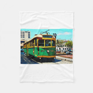 Watercolor Depiction Of Riverfront Trolley Traveli Fleece Blanket