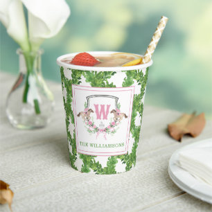 Watercolor Derby Day Horse Monogram Crest Party Paper Cups