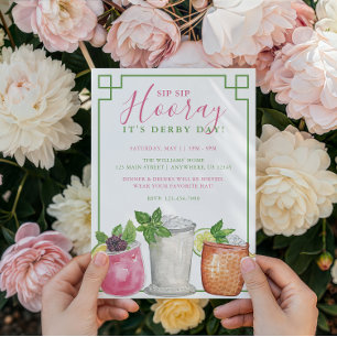 Watercolor Derby Day Mint Julep Drinks Party Invitation